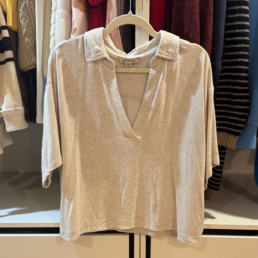ATHLETA Westwood Oatmeal Oversized Crop V-Neck Top - Picture 2 of 8